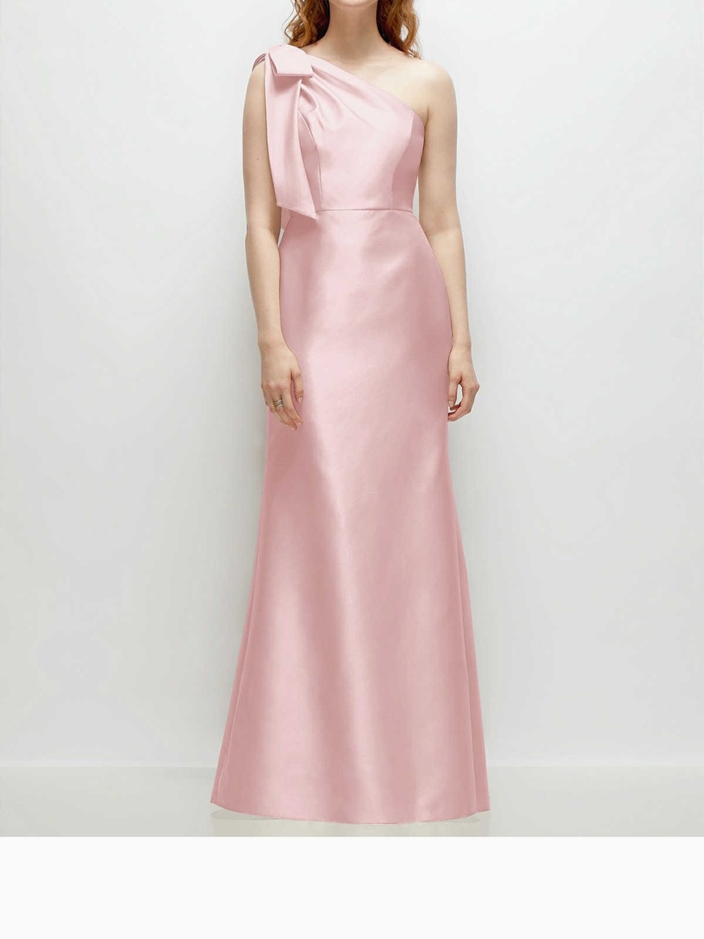BOW ONE-SHOULDER SATIN TRUMPET GOWN IN BALLET PINK